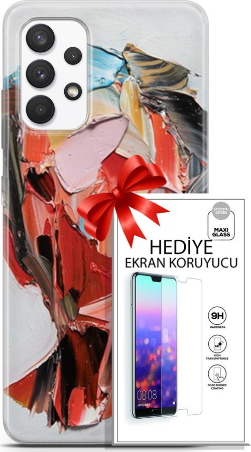 Samsung Galaxy A13 4G Kılıf Orijinal Seri Soul 09 Pembe Kırmızı Mavi Uv Kılıf Ve Ekran Koruyucu