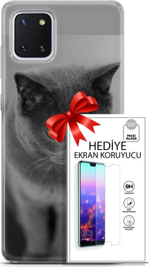 Samsung Galaxy Note 10 Lite Kılıf Orijinal Seri Scotish-British 04 Turuncu Göz Silikon Kılıf + Ekran Koruyucu