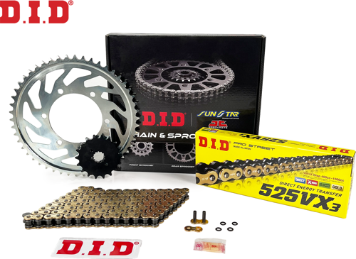 DID Zincir Dişli Seti Honda Cb 650F (650 Cc) (2014-2018) / Zincir : Dıd-525Vx3 (Gold)-118 / Dişli: Sunstar (15T-42T)