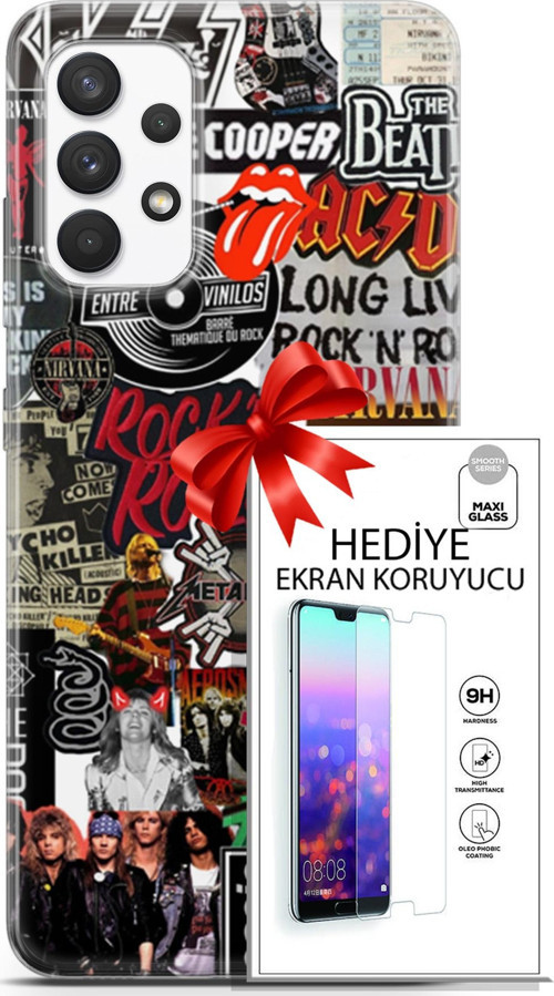 Samsung Galaxy A13 4G Kılıf Orijinal Seri Punky 30 Rock'N Roll Kenarları Şeffaf Kapak Ve Ekran Koruyucu