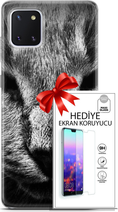 Samsung Galaxy Note 10 Lite Kılıf Orijinal Seri Scotish-British 23 Gri Detay Kedi Telefon Kabı Ve Ekran Koruyucu