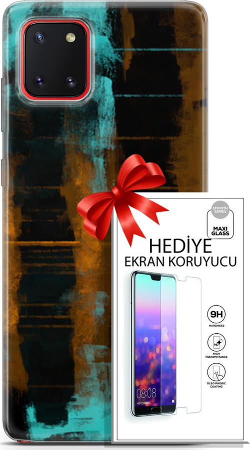 Samsung Galaxy A81 Kılıf Orijinal Seri Nature 05 Turkuaz Siyah Koruma Kılıfı + Ekran Koruyucu