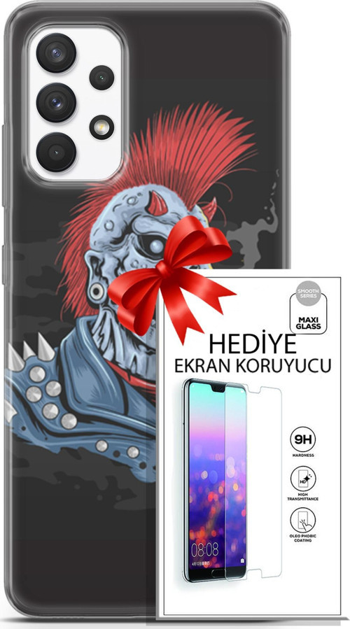 Samsung Galaxy A13 4G Kılıf Orijinal Seri Punky 04 Punk Skeleton Silikon Kılıf + Ekran Koruyucu Full