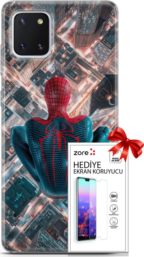 Samsung Galaxy Note 10 Lite Kılıf Orijinal Seri Supers 07 Spider Man Newyork Desenli Kılıf + Ön Ekran Koruyucu
