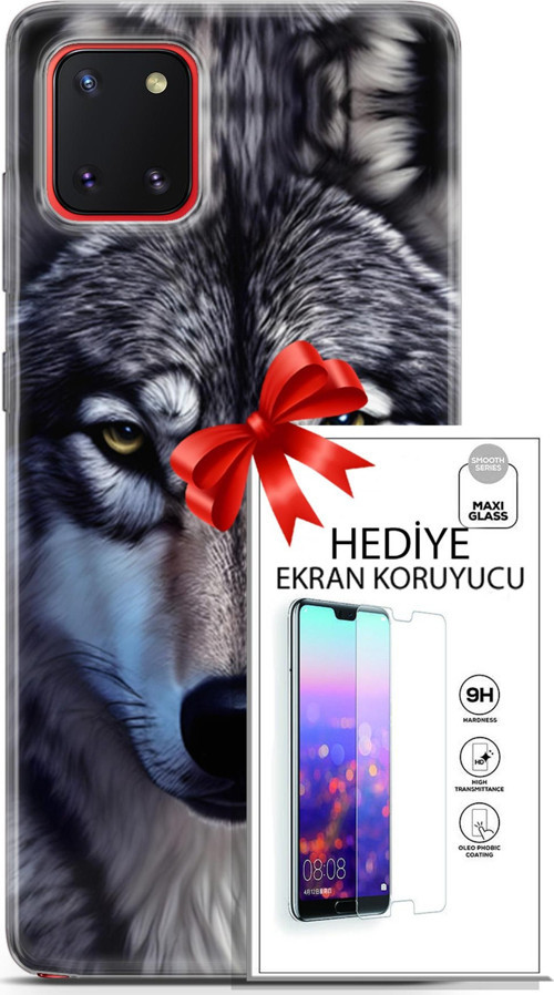 Samsung Galaxy A81 Kılıf Orijinal Seri Dogs 07 Kurt Yüz Desenli Kılıf + Ön Ekran Koruyucu