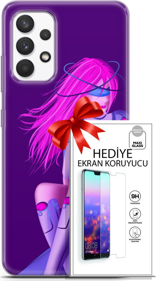 Samsung Galaxy A13 4G Kılıf Orijinal Seri Cyberpunk 02 Pembe Saçlı Kapak Ve Ekran Koruyucu