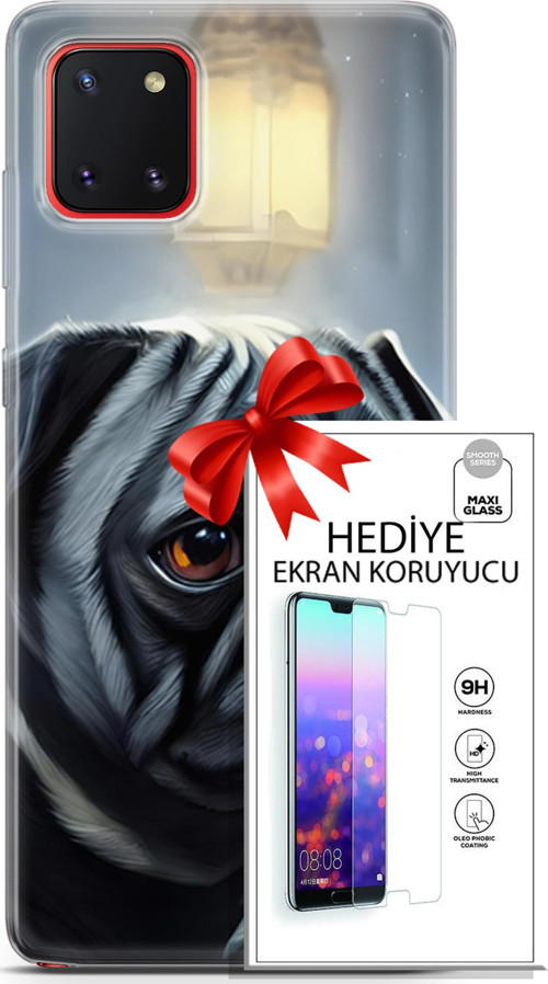 Samsung Galaxy A81 Kılıf Orijinal Seri Dogs 30 Pug Kenarları Şeffaf Kapak Ve Ekran Koruyucu