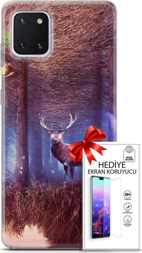 Samsung Galaxy Note 10 Lite Kılıf Orijinal Seri Algorand 15 Büyük Boynuzlar Kalın Silikon + Ekran Koruyucu
