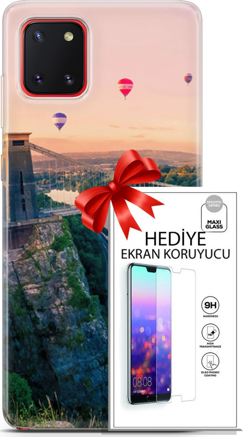 Samsung Galaxy A81 Kılıf Orijinal Seri Fantasy 07 Köprü Balonlar Desenli Kılıf + Ön Ekran Koruyucu