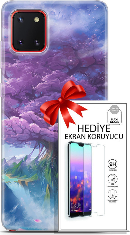 Samsung Galaxy A81 Kılıf Orijinal Seri Fantasy 27 Bahar Ağaç Lazer Kesim Silikon Ekran Koruyucu