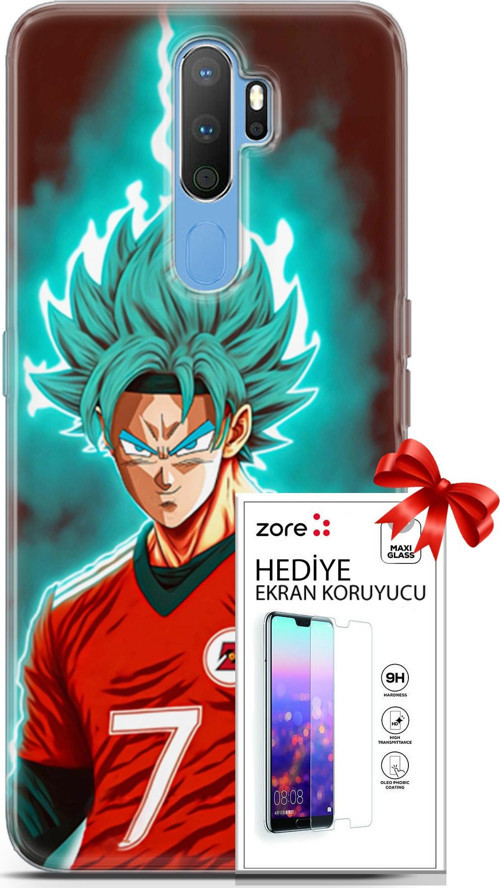 Oppo A9 2020 Kılıf Orijinal Seri Supers 04 Goku Mavi Ejderha Silikon Kılıf + Ekran Koruyucu Full Koruma