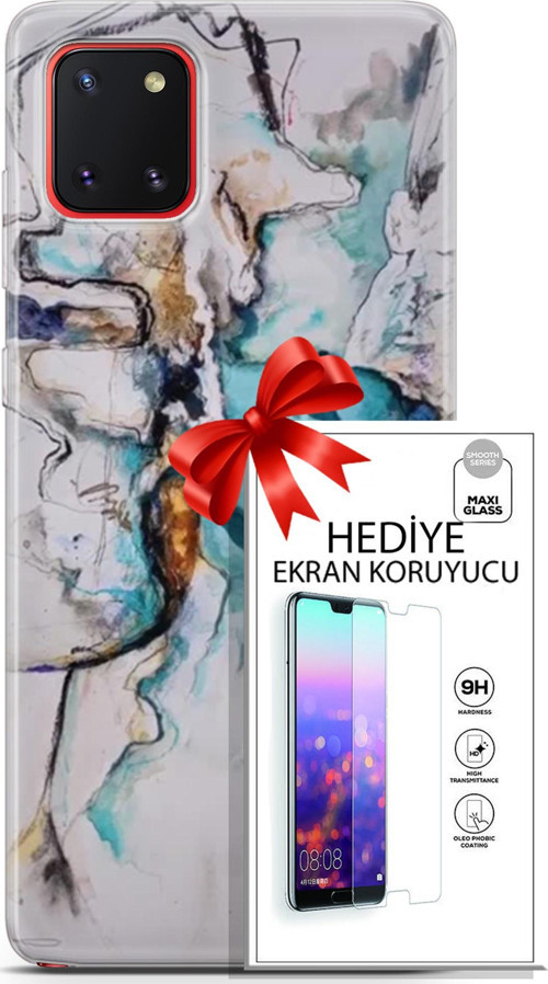 Samsung Galaxy A81 Kılıf Orijinal Seri Soul 11 Turkuaz 4K Baskılı Kılıf + Ekran Koruyucu Full Koruma