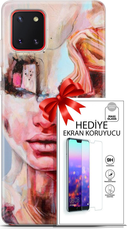 Samsung Galaxy A81 Kılıf Orijinal Seri Soul 14 Beyaz Kırmızı Cover Kılıf + Ön Ekran Koruyucu