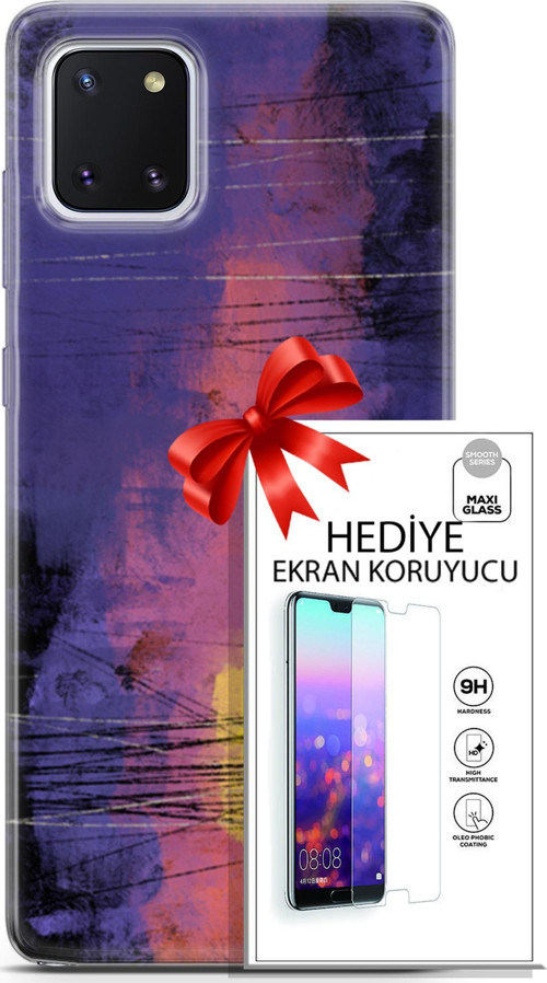 Samsung Galaxy Note 10 Lite Kılıf Orijinal Seri Nature 04 Mor Kırmızı Silikon Kılıf + Ekran Koruyucu