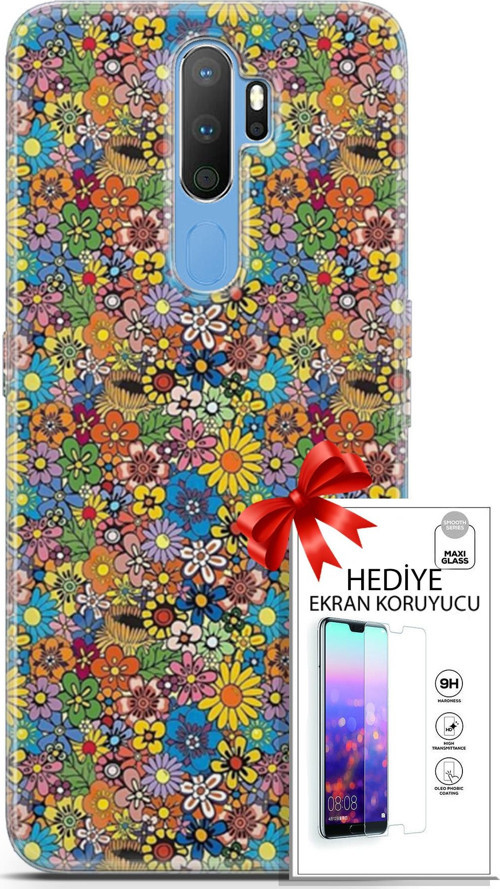 Oppo A9 2020 Kılıf Orijinal Seri Cardano 06 Küçük Çiçekler Koruyucu Kapak Ekran Koruyucu