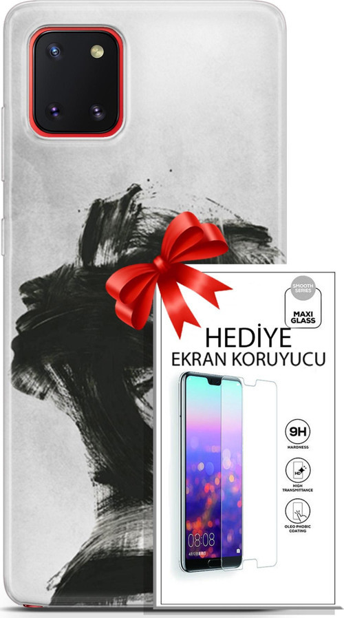 Samsung Galaxy A81 Kılıf Orijinal Seri Soul 05 Karakalem Koruma Kılıfı + Ekran Koruyucu