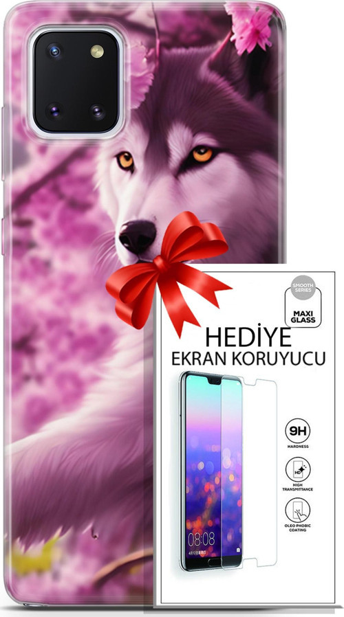 Samsung Galaxy Note 10 Lite Kılıf Orijinal Seri Dogs 02 Çiçekler Ve Kurt Kapak Ve Ekran Koruyucu