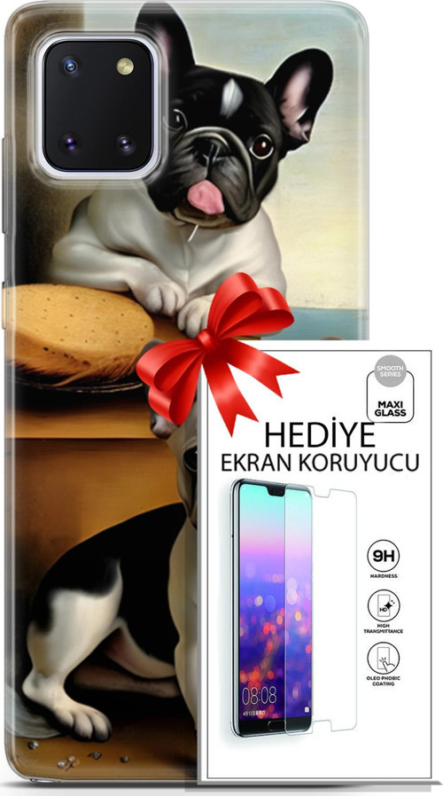 Samsung Galaxy Note 10 Lite Kılıf Orijinal Seri Dogs 28 Fransız Bulldog İz Bırakmayan Kılıf + Ön Ekran Koruyucu