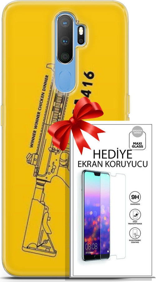 Oppo A9 2020 Kılıf Orijinal Seri Pubg 28 M416 İz Bırakmayan Kılıf + Ön Ekran Koruyucu