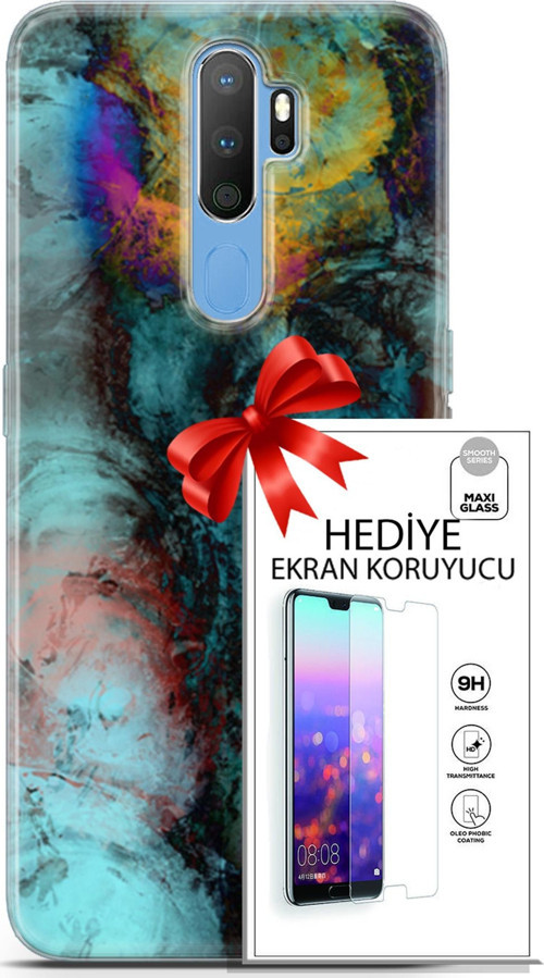Oppo A9 2020 Kılıf Orijinal Seri Nature 14 Dalgalar Cover Kılıf + Ön Ekran Koruyucu