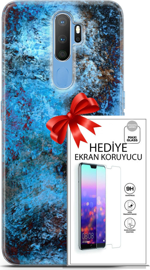 Oppo A9 2020 Kılıf Orijinal Seri Nature 27 Rengarenk Lazer Kesim Silikon Ekran Koruyucu