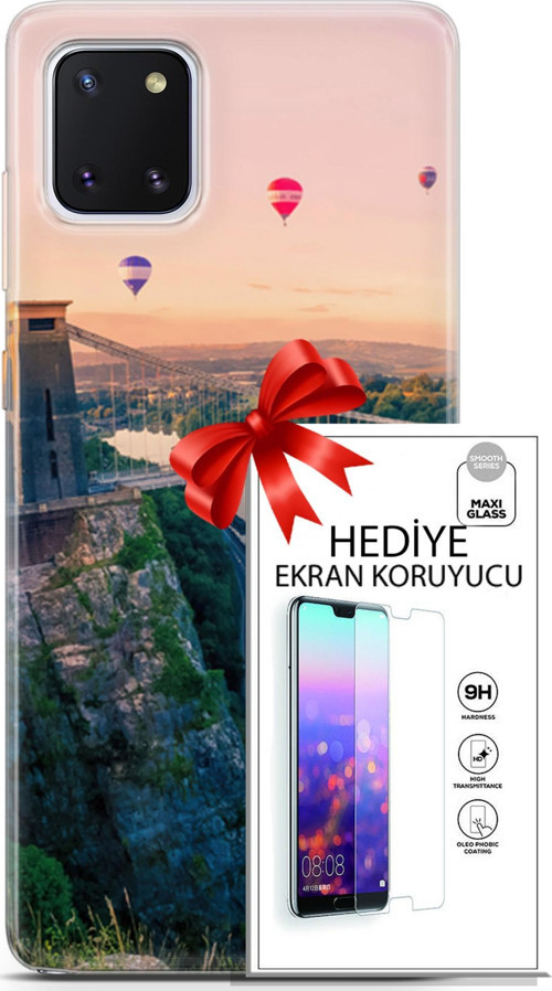 Samsung Galaxy Note 10 Lite Kılıf Orijinal Seri Fantasy 07 Köprü Balonlar Desenli Kılıf + Ön Ekran Koruyucu