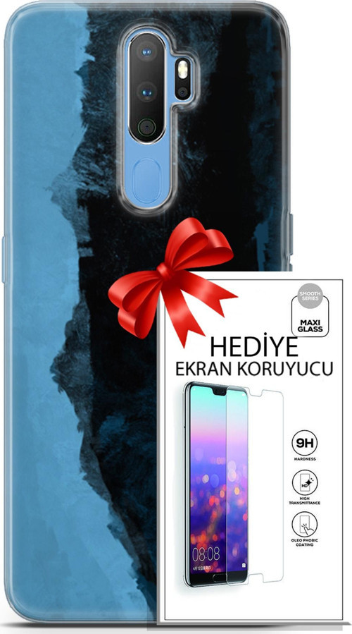 Oppo A9 2020 Kılıf Orijinal Seri Nature 24 Mavi Siyah Darbe Emici Kılıf + Ekran Koruyucu