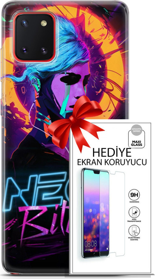 Samsung Galaxy A81 Kılıf Orijinal Seri Cyberpunk 25 Neon Soyulmayan Kılıf + Ekran Koruyucu Full Koruma