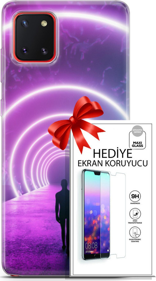 Samsung Galaxy A81 Kılıf Orijinal Seri Cyberpunk 26 Daire Neon Soft Kapak + Ekran Koruyucu