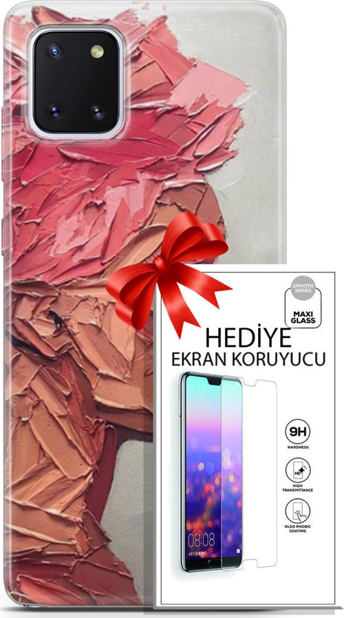 Samsung Galaxy Note 10 Lite Kılıf Orijinal Seri Soul 08 Pembe Baskılı Kılıf + Ekran Koruyucu