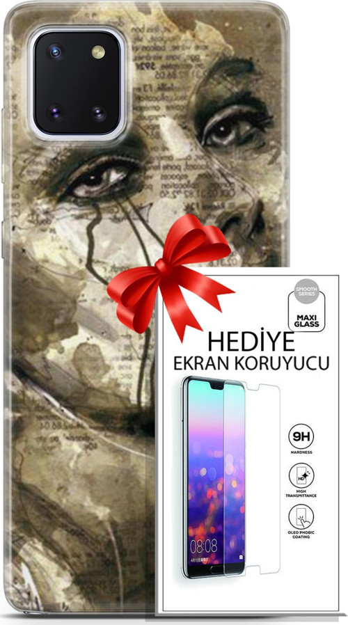 Samsung Galaxy Note 10 Lite Kılıf Orijinal Seri Soul 17 Ağlayan Yüz Yumuşak Kılıf + Ekran Koruyucu