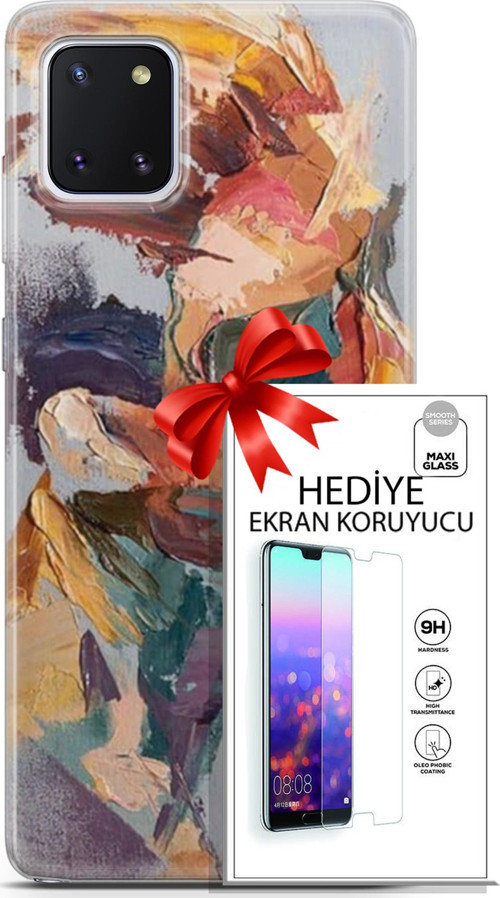 Samsung Galaxy Note 10 Lite Kılıf Orijinal Seri Soul 04 Soyut Silikon Kılıf + Ekran Koruyucu Full Koruma
