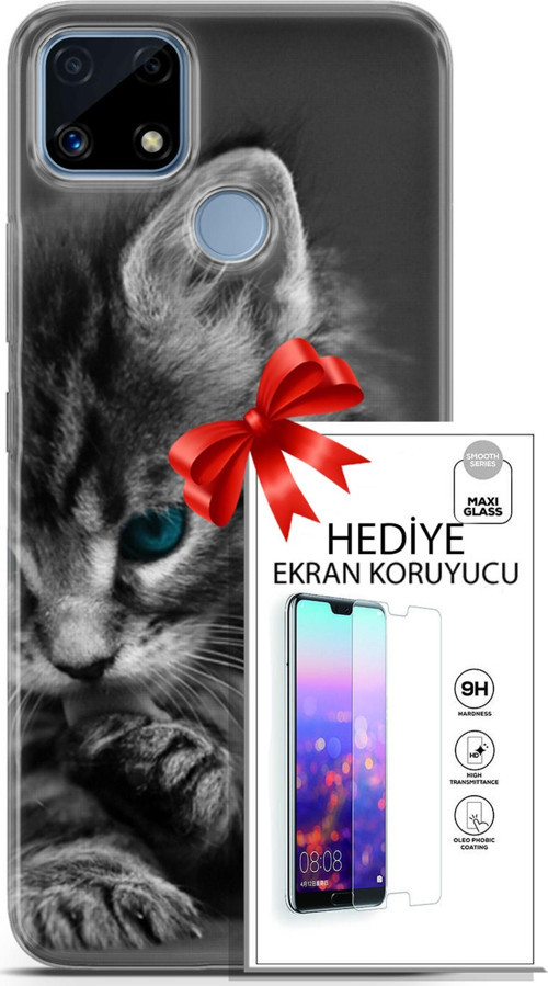 Realme C25 Kılıf Orijinal Seri Scotish-British 19 Mavi Gözlü Ragdoll Tam Koruma Kılıf + Ekran Koruyucu