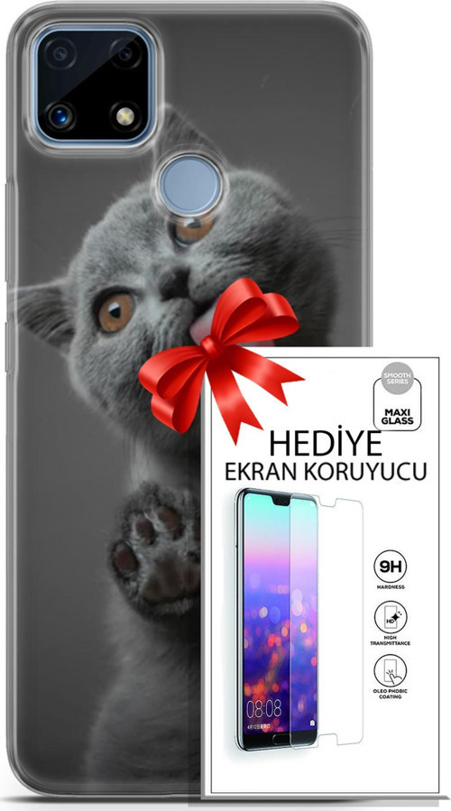 Realme C25 Kılıf Orijinal Seri Scotish-British 09 Yavru Kedi Uv Kılıf Ve Ekran Koruyucu