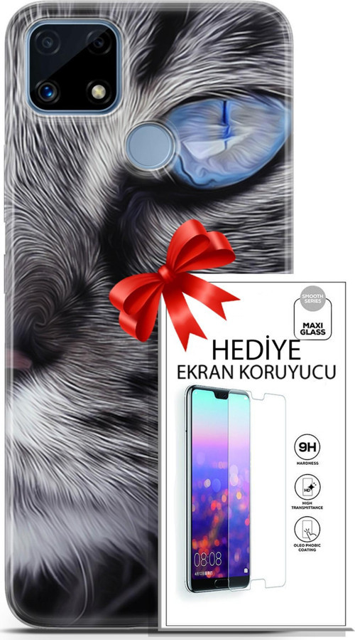 Realme C25 Kılıf Orijinal Seri Scotish-British 30 Norveç Orman Kedisi Kenarları Şeffaf Kapak Ve Ekran Koruyucu