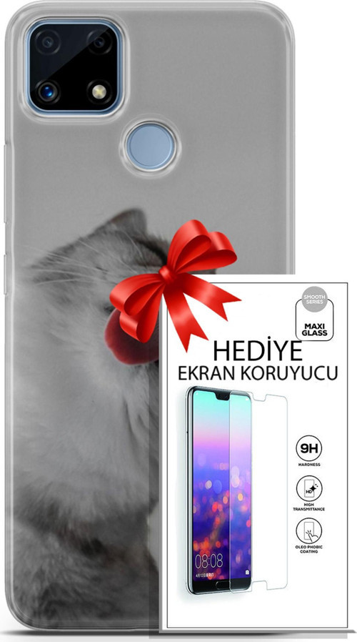 Realme C25 Kılıf Orijinal Seri Scotish-British 07 British Shorthair Desenli Kılıf + Ön Ekran Koruyucu