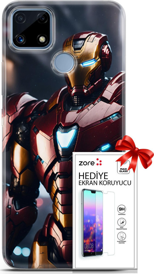 Realme C25 Kılıf Orijinal Seri Supers 23 Iron Man Telefon Kabı Ve Ekran Koruyucu