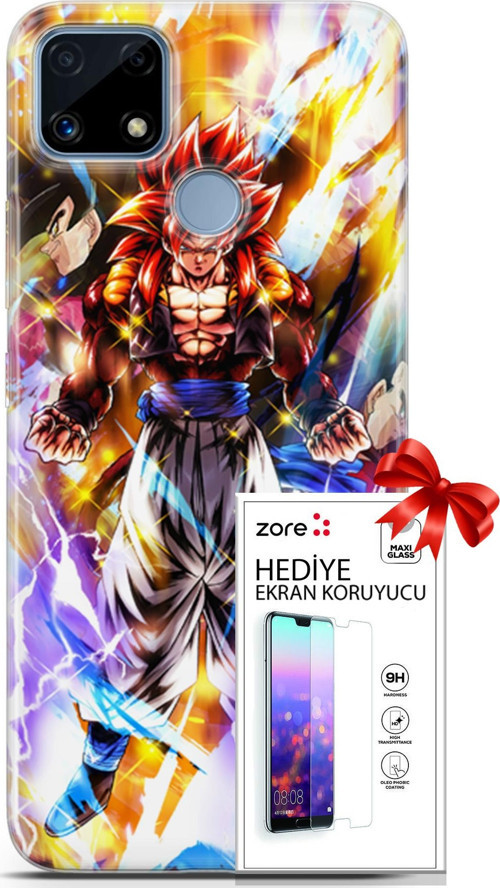 Realme C25 Kılıf Orijinal Seri Supers 24 Goku Wallpaper Darbe Emici Kılıf + Ekran Koruyucu