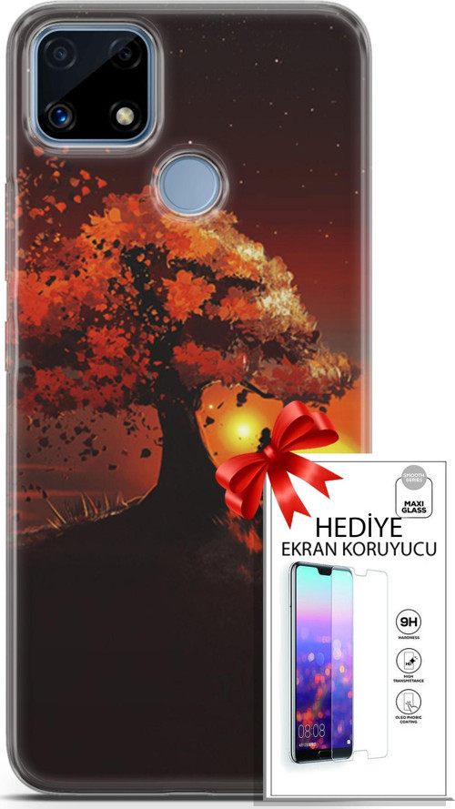 Realme C25 Kılıf Orijinal Seri Algorand 12 Ağaç Altında Tasarım Kılıf + Ekran Koruyucu
