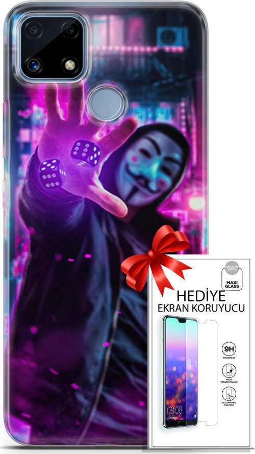 Realme C25 Kılıf Orijinal Seri Algorand 04 Zarlar Silikon Kılıf + Ekran Koruyucu Full Korumaketi