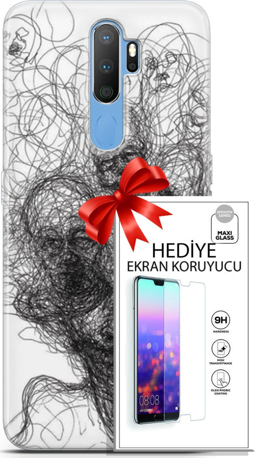 Oppo A9 2020 Kılıf Orijinal Seri Soul 25 Kurşunkalem Soyulmayan Kılıf + Ekran Koruyucu Full Koruma