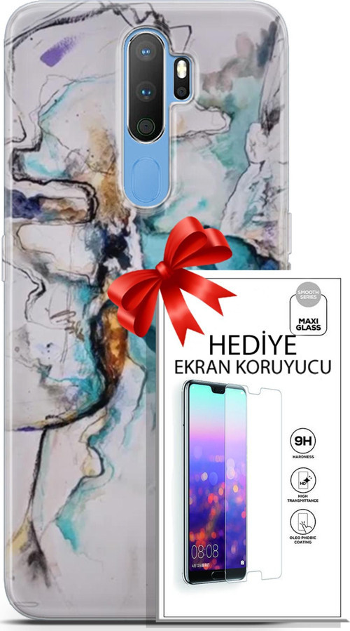 Oppo A9 2020 Kılıf Orijinal Seri Soul 11 Turkuaz 4K Baskılı Kılıf + Ekran Koruyucu Full Korumaket