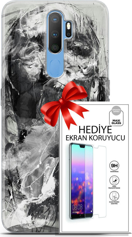 Oppo A9 2020 Kılıf Orijinal Seri Soul 30 Siyah Beyaz Kenarları Şeffaf Kapak Ve Ekran Koruyucu