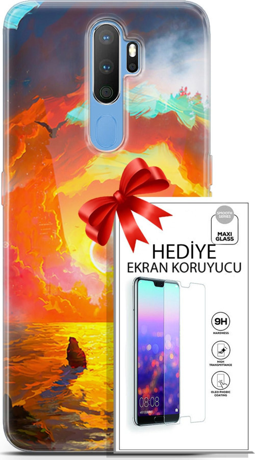 Oppo A9 2020 Kılıf Orijinal Seri Neo 21 Tabancalı Darbe Önleyici Kapak + Ön Ekran Koruyucu