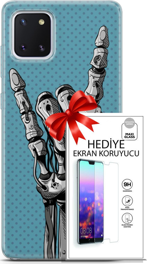 Samsung Galaxy Note 10 Lite Kılıf Orijinal Seri Cyberpunk 07 Robot Eli Desenli Kılıf + Ön Ekran Koruyucu