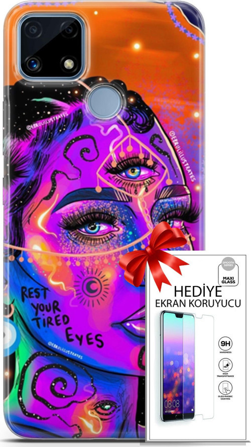 Realme C25 Kılıf Orijinal Seri Cardano 04 Rest Your Tired Silikon Kılıf + Ekran Koruyucu Full Koruma