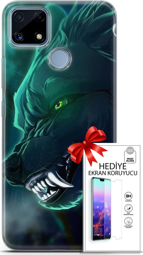 Realme C25 Kılıf Orijinal Seri Cardano 17 Vahşi Kurt Yumuşak Kılıf + Ekran Koruyucu
