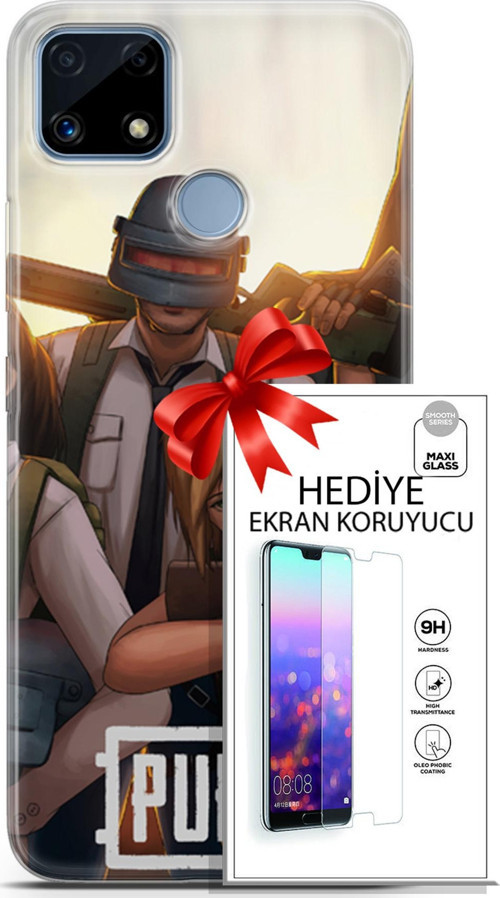 Realme C25 Kılıf Orijinal Seri Pubg 30 Çizgisel Kenarları Şeffaf Kapak Ve Ekran Koruyucu