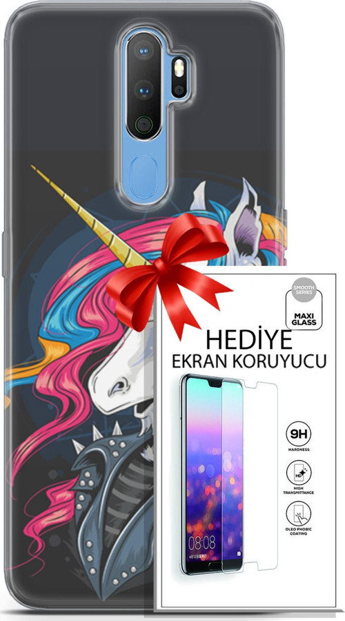 Oppo A9 2020 Kılıf Orijinal Seri Punky 01 Unicorn Telefon Kılıfı + Ekran Koruyucu
