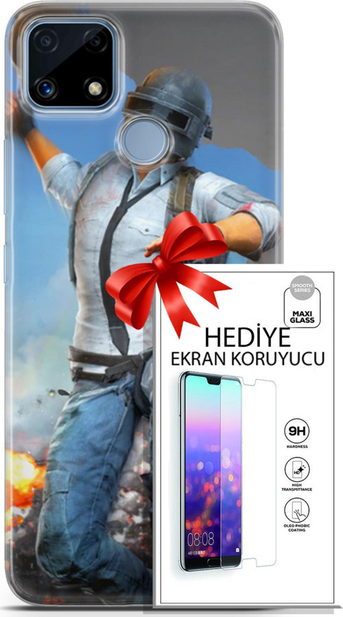 Realme C25 Kılıf Orijinal Seri Pubg 01 Action Figur Telefon Kılıfı + Ekran Koruyucu